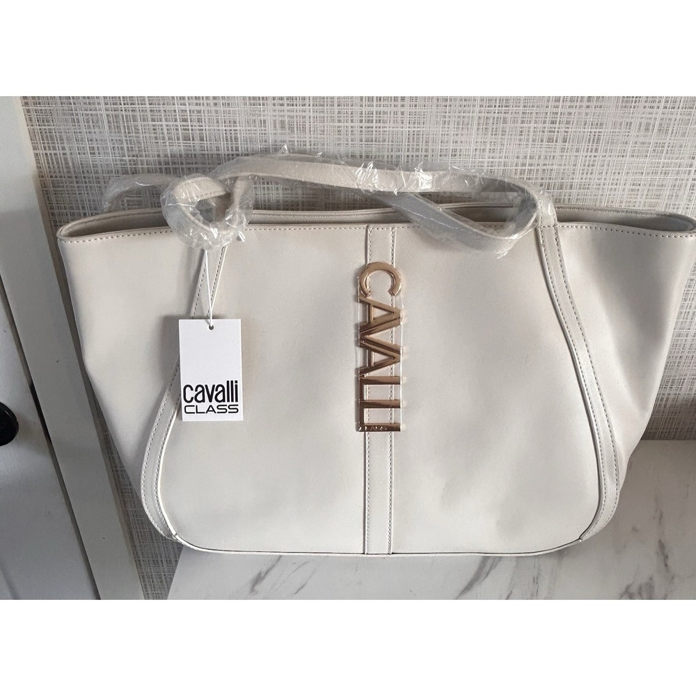 Cavalli Class Large Sandra Shopper Tote Bag Satchel White Asparagus‎ New! $118